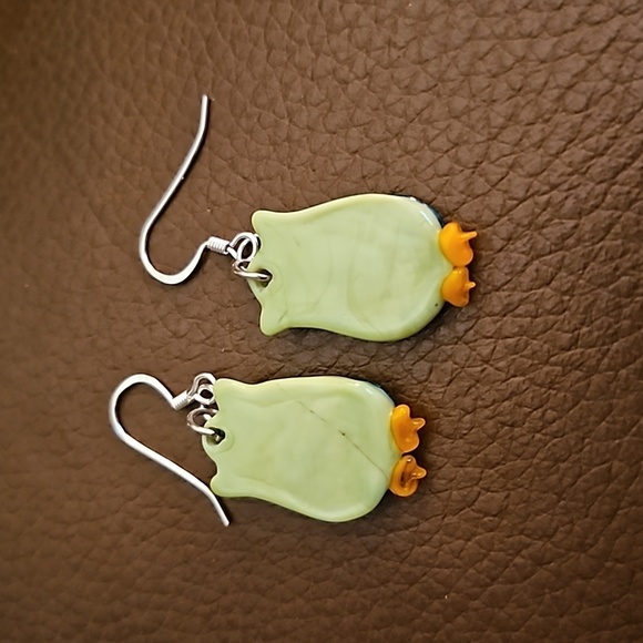 3/$30 Whimsical Green Glass Owl Fairycore Dangle Hook Earrings - Picture 4 of 4